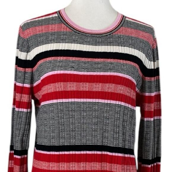 Ann Taylor Sweater Crew Neck Flare Sleeve Black Pink Red Stripe Women Size XL - Picture 5 of 12